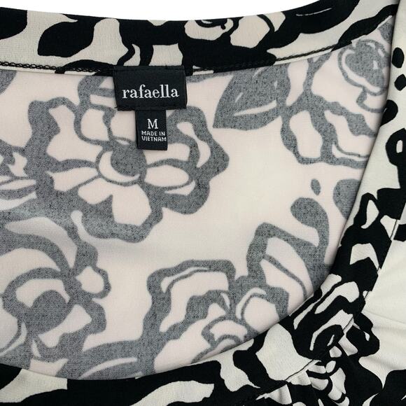 Rafaella Blouse Women's Medium Black & White Allover Print Cinched Waist Stretch - Picture 6 of 9
